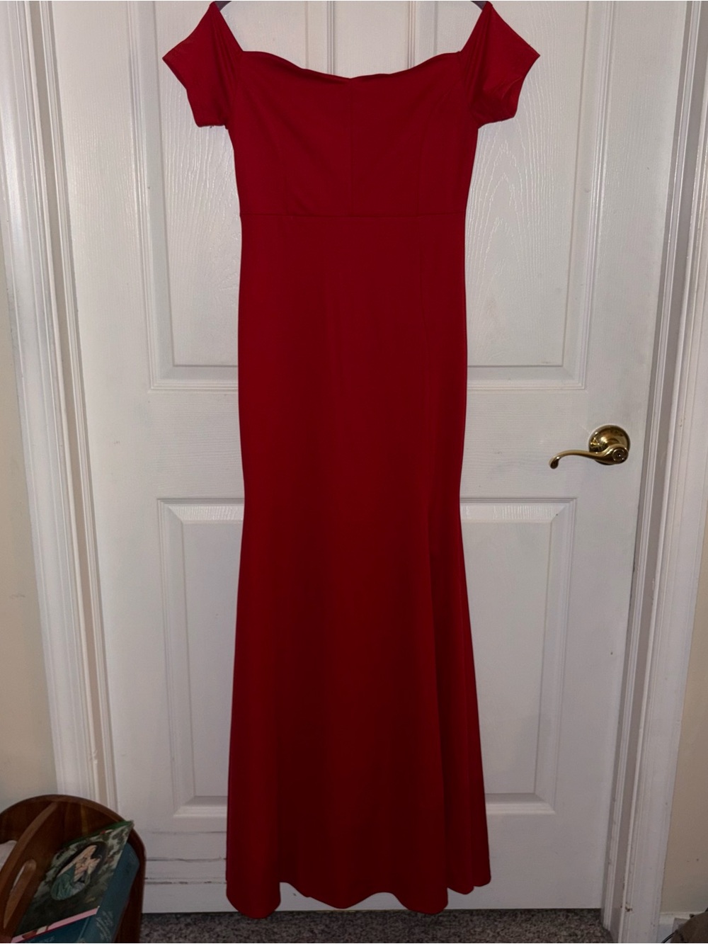 Women’s Red Solid Off-the-Shoulder Short Sleeve Slit Maxi Dress Size M Regular